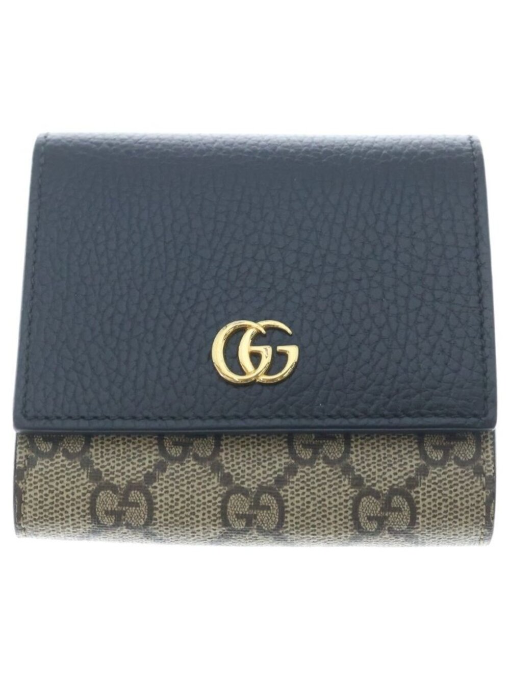 Gucci GG Compact Wallet Bifold Leather Black Beige